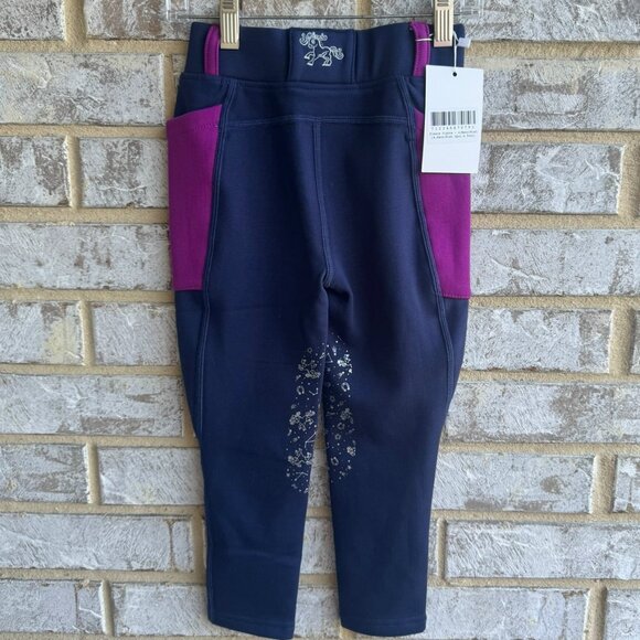 Belle & Bow Equestrian Navy Blue/Pink Leggings Pants Fleece Tights Girls Size 4 - Picture 2 of 6